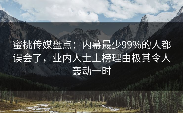 蜜桃传媒盘点：内幕最少99%的人都误会了，业内人士上榜理由极其令人轰动一时
