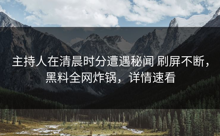 主持人在清晨时分遭遇秘闻 刷屏不断，黑料全网炸锅，详情速看