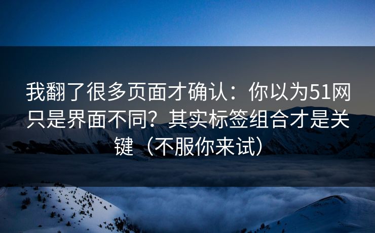 我翻了很多页面才确认:你以为51网只是界面不同?其实标签组合才是关键(不服你来试) 我翻了很多页面才确认:你以为51网只是界面不同?其实标签组合才是关键(不服你来试)